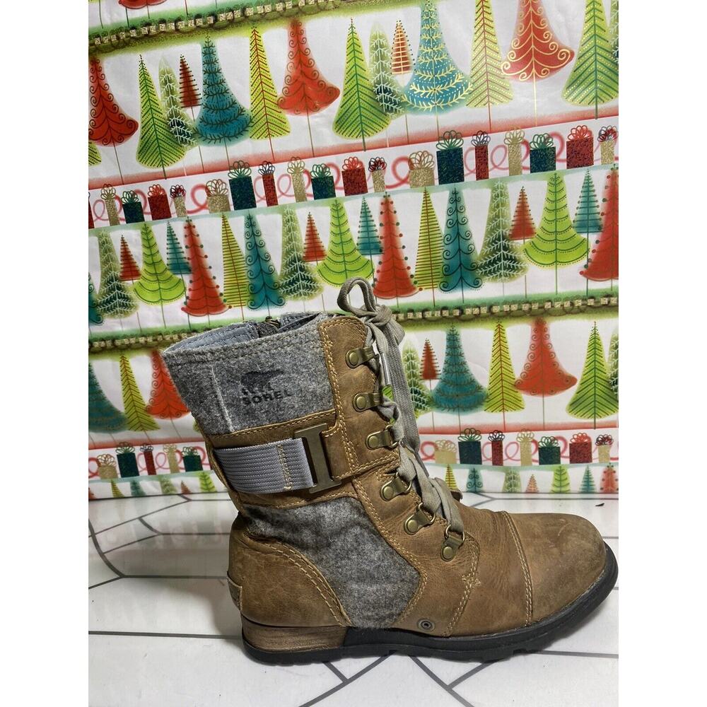 Sorel Major Carly Women's Major Combat Boots 6.5 Felt, Zip & Lace Up, Brown